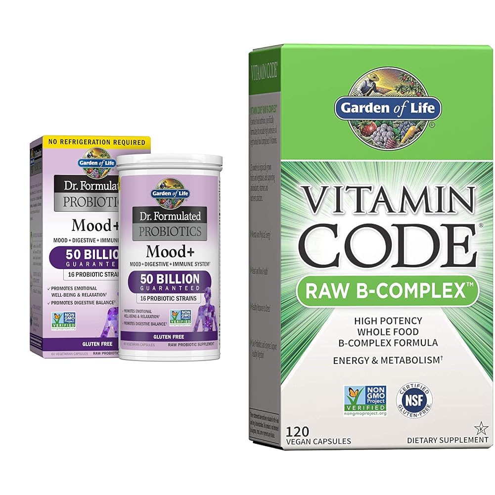 Jardín de la vida Dr. Probióticos Formulados Mood+ Acidophilus Probiótico Suplemento &amp; Complejo de vitamina B - Complejo de vitamina B - 120 cápsulas veganos