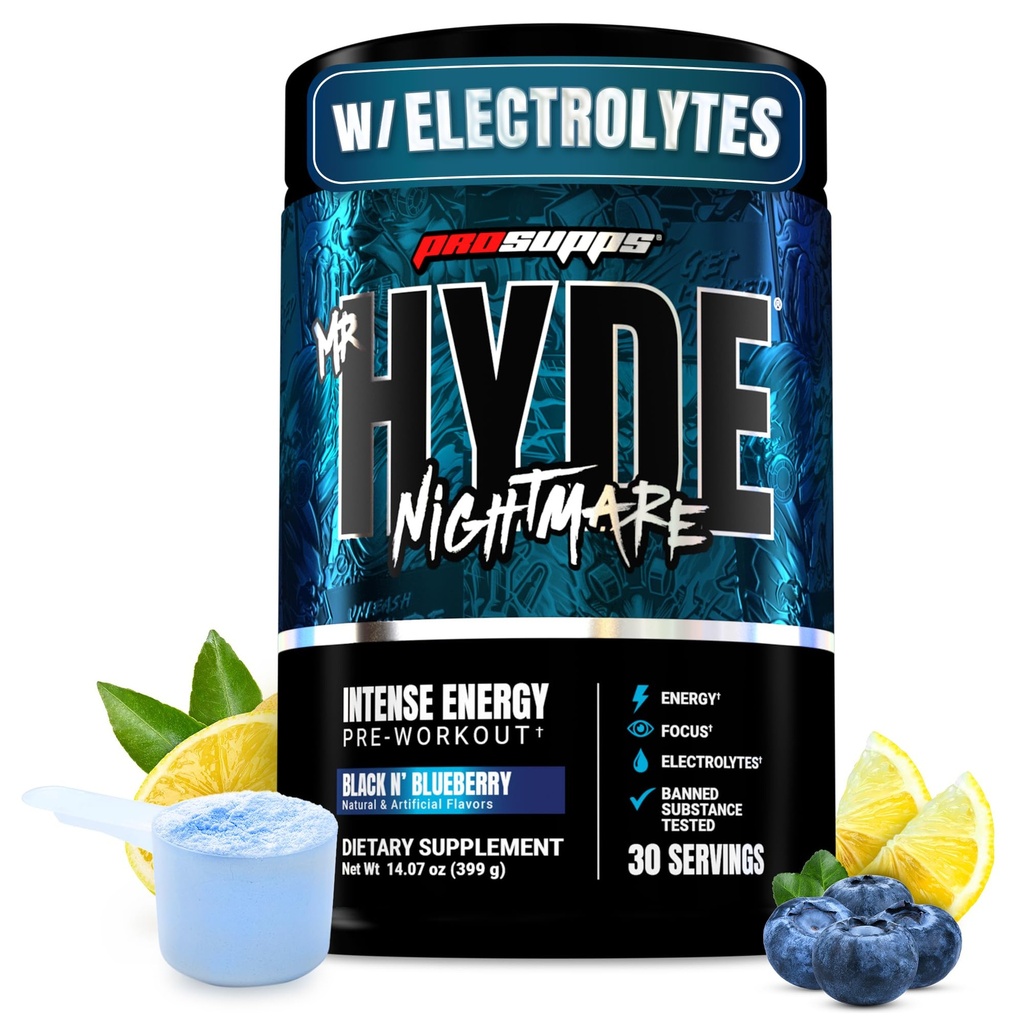 ProSupps Mr. Hyde Nightmare Pre Workout Powder with Caffeine & Beta Alanine - Preworkout for Intense Energy, Mental Focus &amp; Performance - Gym &amp; Fitness Supplements (Black N' Blueberry, 30 Servings)