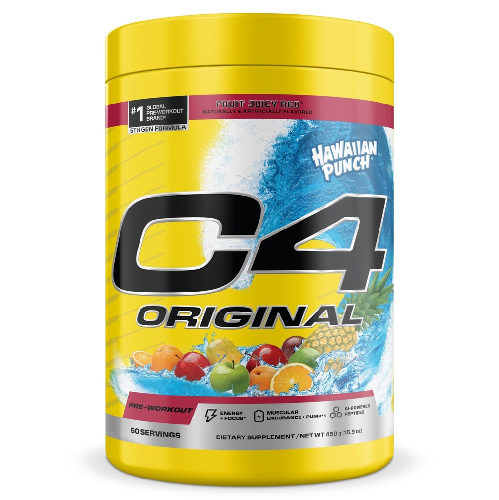 Cellucor C4 Original Pre Workout – Hawaiian Punch - Pre-Workout for Endurance, Focus &amp; Performance with 200mg Caffeine, Beta-Alanine, Creatine Nitrate, L-Arginine &amp; PeptiPump – Sugar Free, 50 Servings