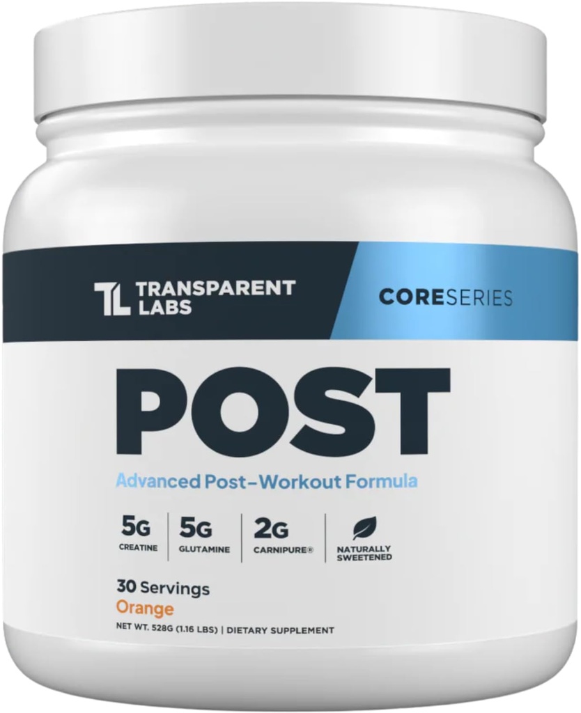 Laboratorios Transparentes Post - Post-Workout Recovery Muscle Builder w/L-Glutamine, Creatine Monohydrate, " Carnipure L-Carnitine L-Tartrate for Muscle Recovery " Building - 30 Servings, Orange