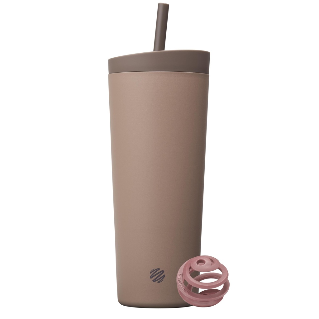 BlenderBottle 2-en-1 Acero Insulado Tumbler, Swig Leakproof Lid, Straw, BlenderBall, BPA Gratis, For Protein Shakes, Smoothies, Y Pre Workout, 24 oz, Brown (Cocoa)