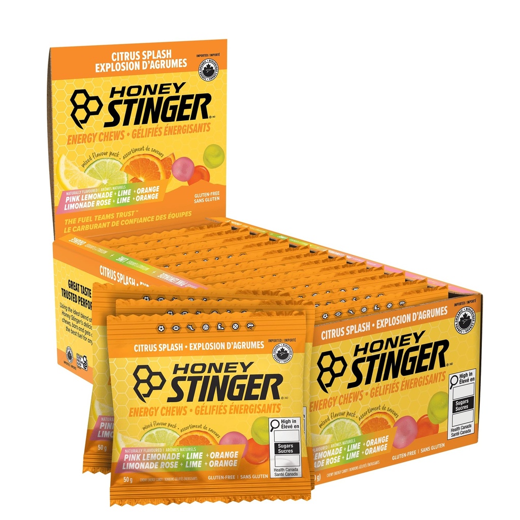 Honey Stinger Organic Citrus Splash Energy Chews, Gluten Free &amp; Caffeine Free, for Exercise, Running and Performance, Sports Nutrition for Home &amp; Gym, Pre and Mid Workout, 21.6 Ounces (Pack of 12)