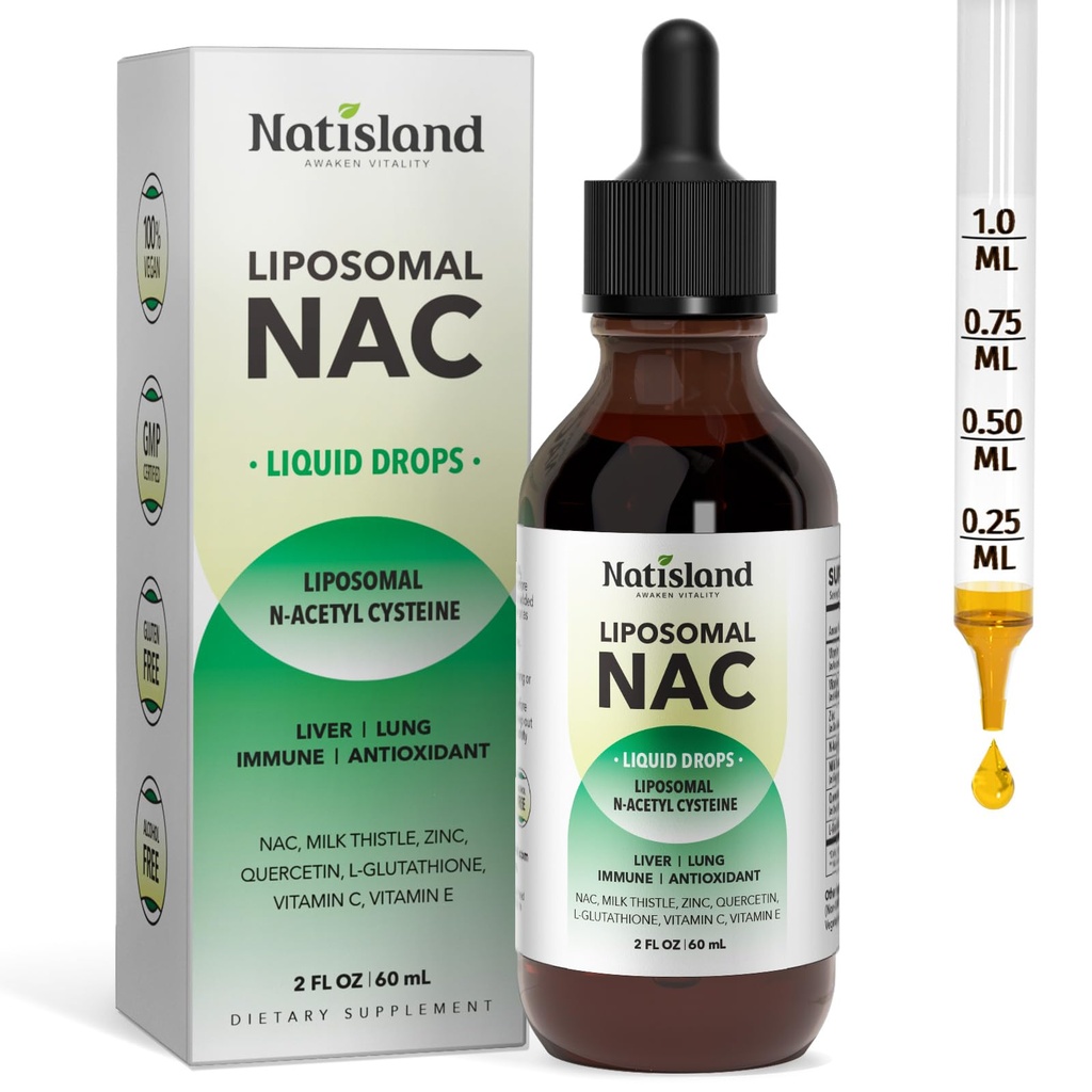 Liposomal Liquid NAC Drops, NAC Suplemento N-Acetyl Cysteine, NAC 600 mg con Milk Thistle " Quercetin for Adults " Kids, Liver " Lung, Immune " Antioxidant Support, Skin " Cellular Health, 2 Fl Oz
