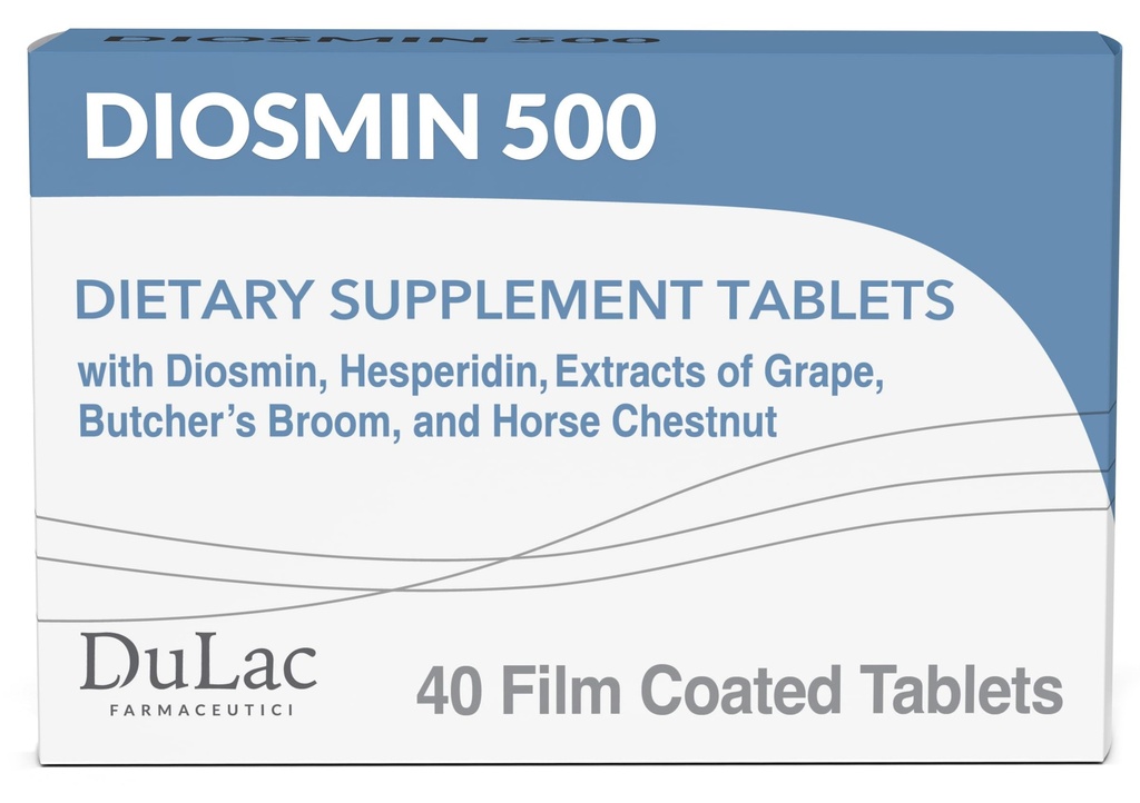 Dulac Diosmin 500, Micronized Diosmin Hesperidin Suplemento dietético 1000mg por servidumbre, Extracto de Castaña de Caballo, Extracto de Cuna &amp; Rojo Grape, Apoyo a la Circulación Legislativa, 40 Tabletas, Hecho en Italia
