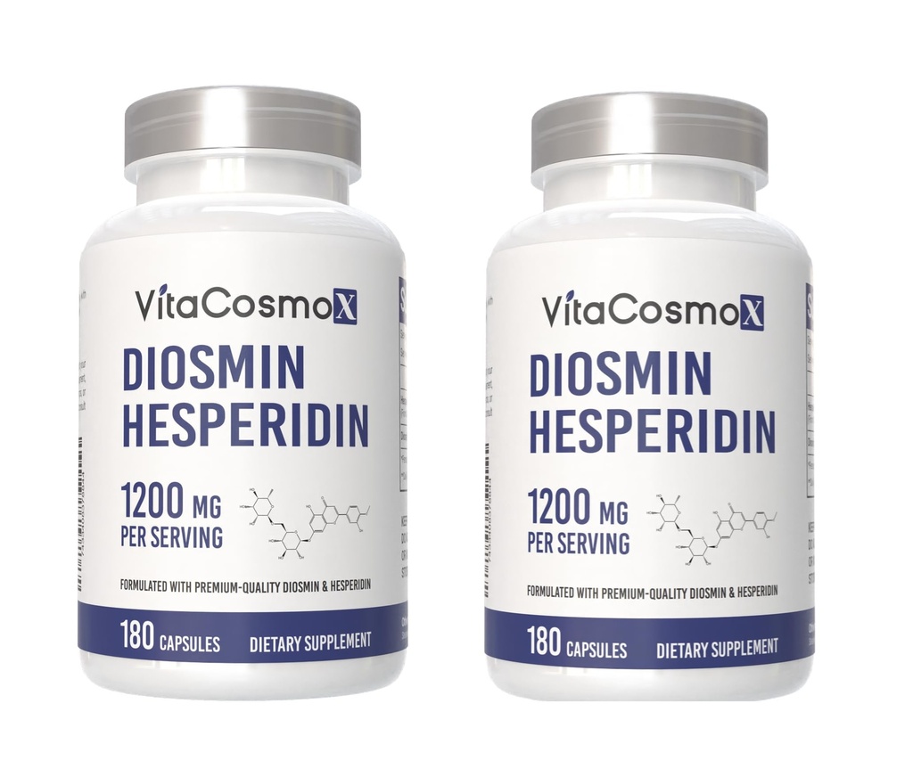 Diosmin Hesperidin 1200 mg Complejo, 180 capsules, Citrus Bioflavonoids Rich Fruit Extract, 100% Vegetariano, No GMO &amp; Gluten Free Diosmin Supplement with Max Strength - 2 Packs