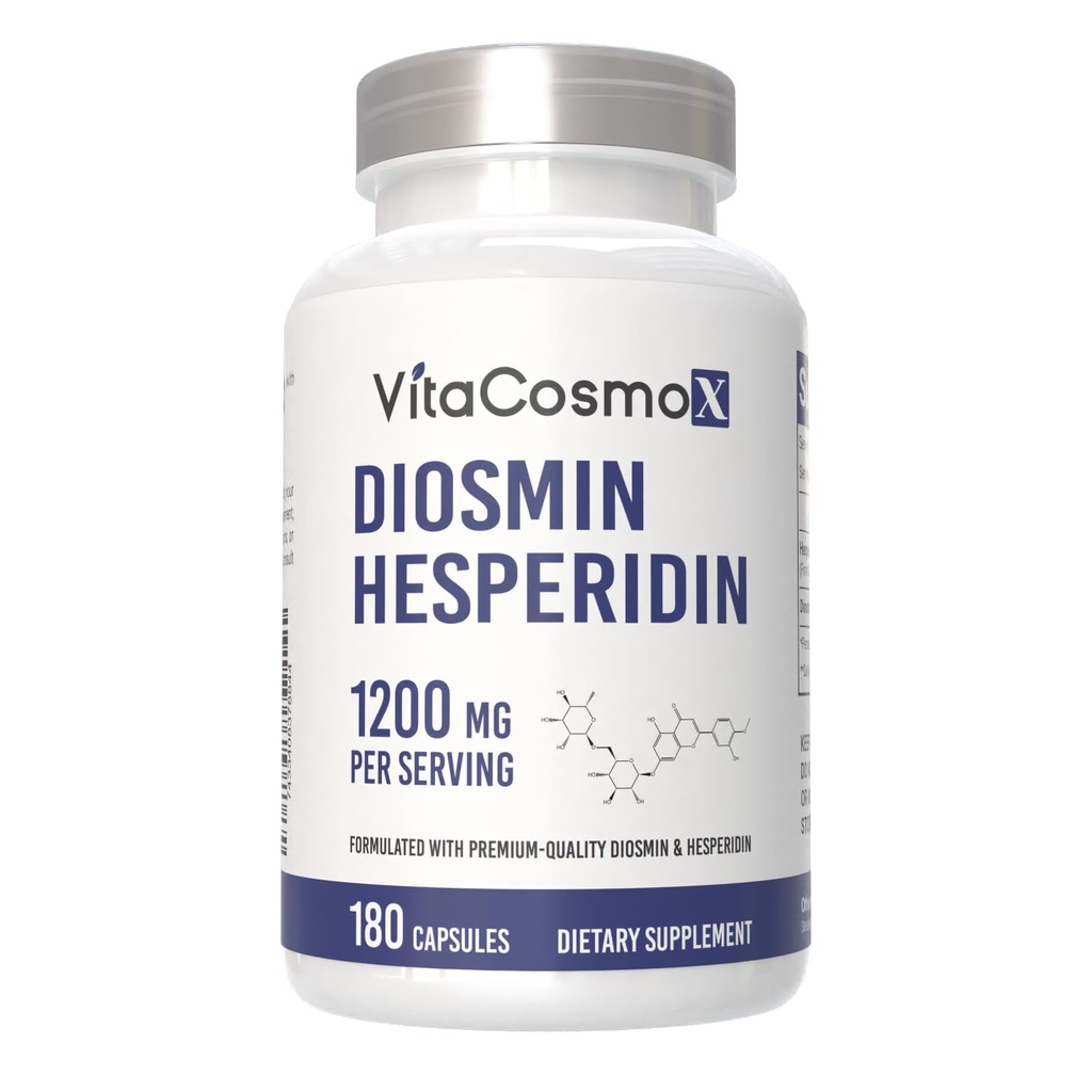 Diosmin Hesperidin 1200 mg Complejo, 240 capsules, Citrus Bioflavonoids Rich Fruit Extract, 100% Vegetariano, No GMO &amp; Gluten Free (180 Conde (Pack of 1))