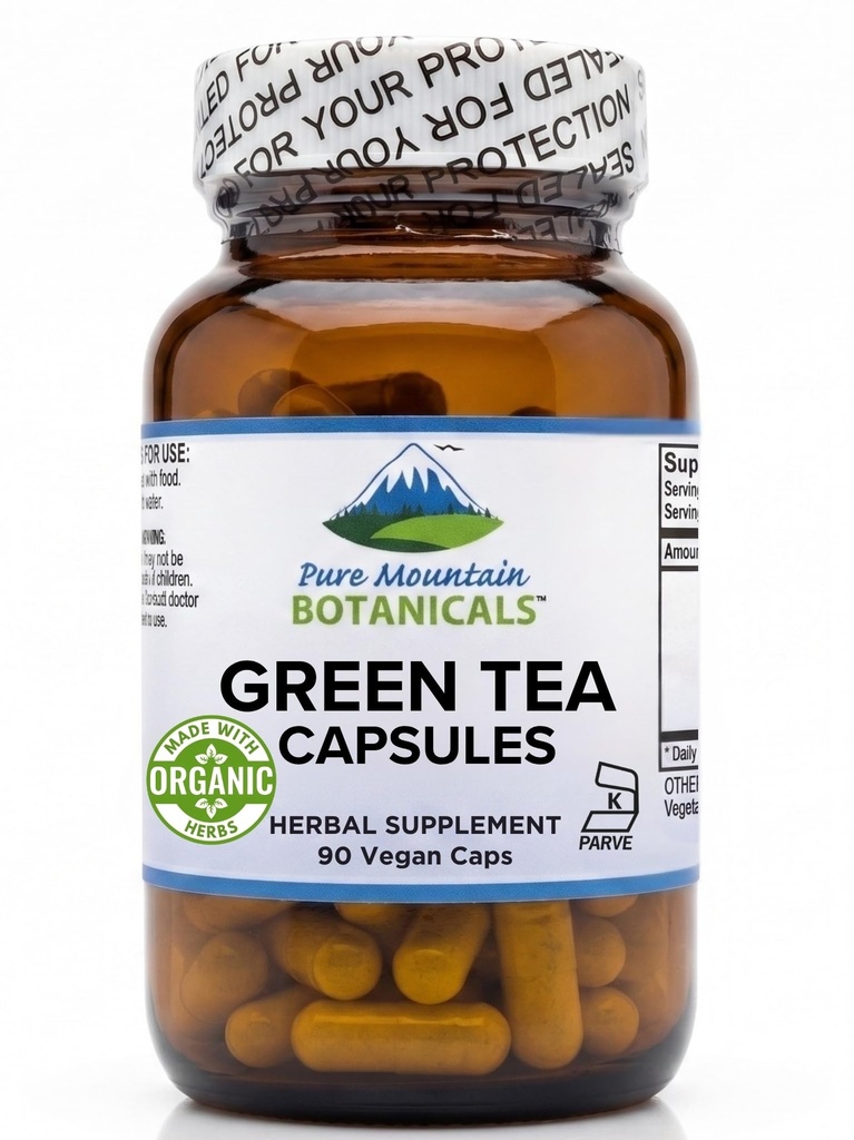 Cápsulas de té verde - 90 Cápsulas de Kosher Vegan con 450 mg de espectro completo orgánico y extracto de té verde puro