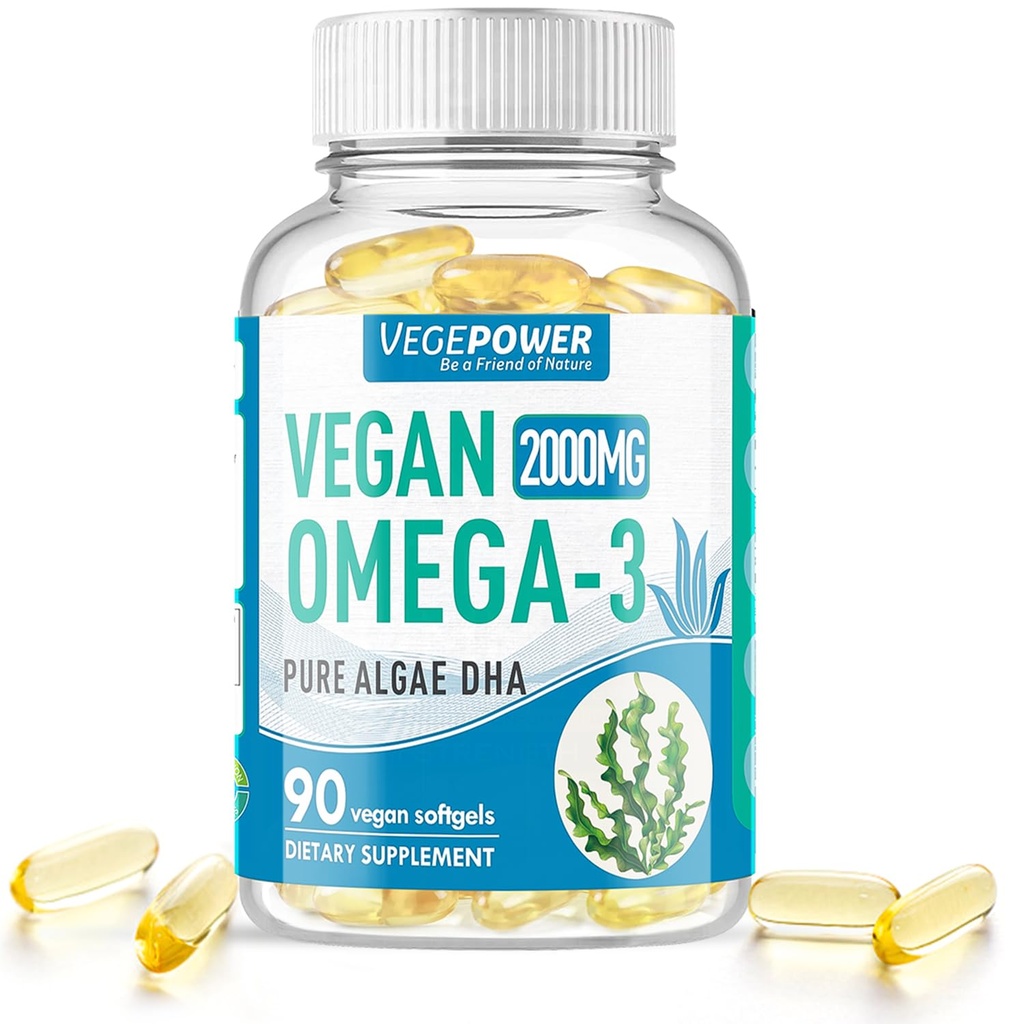 Vegan Omega-3 Algae DHA Suplementos - 2000mg Algae Oil, Planta-Basada Algal Prenatal DHA, 90 Carrageenan Free Softgels -Aceite de pescado sostenible Apoyos alternativos Cerebro, Corazón, Ojos, Salud Conjunta