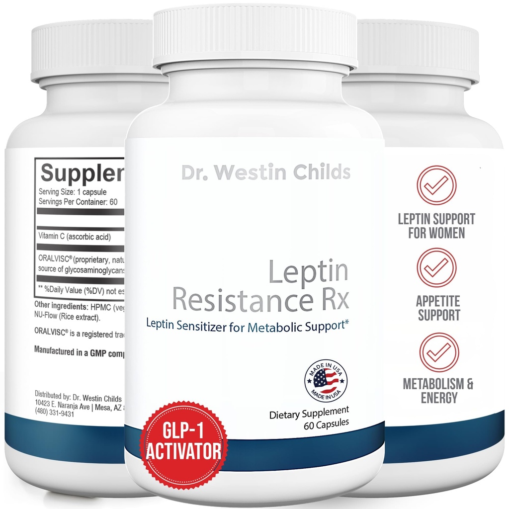 Dr. Westin Childs Ø Leptin Resistance Rx – Natural Leptin Sensitizer Support Supplement for Women for Thyroid, Metabolic Health, Vitality, Energy, Focus with Glycosaminoglycans, Vitamina C - 60 ct