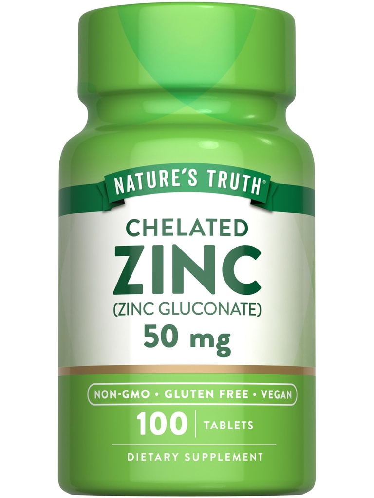 La verdad de la naturaleza Chelated Zinc 50mg tención 100 Tablets  durable Essential Mineral Supplement  preserve from Zinc Gluconate ← Vegan, Non-GMO & Gluten Free