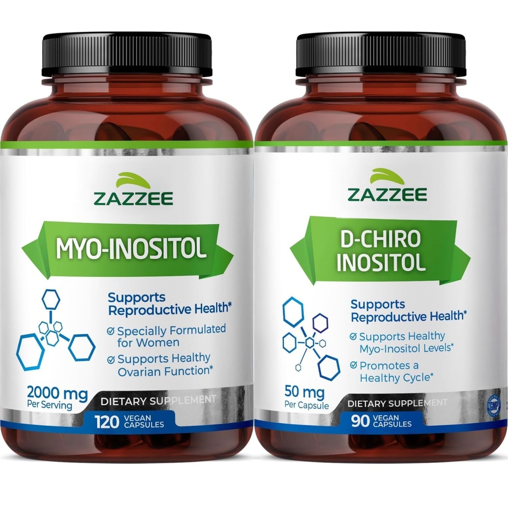Zazzee 40:1 Ratio Myo y D-Chiro Suplemento de Inositol para Mujeres Silencio Myo Inositol Capsules Plus D-Chiro para la Regulación del Ciclo Soporte de Ovario &amp; Balance de Hormonas Globales para Mujeres - Vegan & ISO Lab Tested