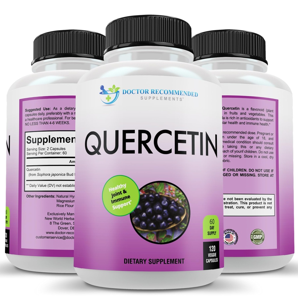 DOCTOR RECOMENDADO SUPPLEMENTOS Quercetin 1000mg Por Serving - 120 Veggie Capsules, Vitamin Supplement, 60 Day Supply, (Vegan y Non-GMO)