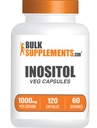 BulkSupplements.com Inositol Capsules - Vitamina B8, Inositol 1000mg para el bienestar general - Gluten Free, 2 cápsulas por servicio, 120 Cuenta (Pack of 1)