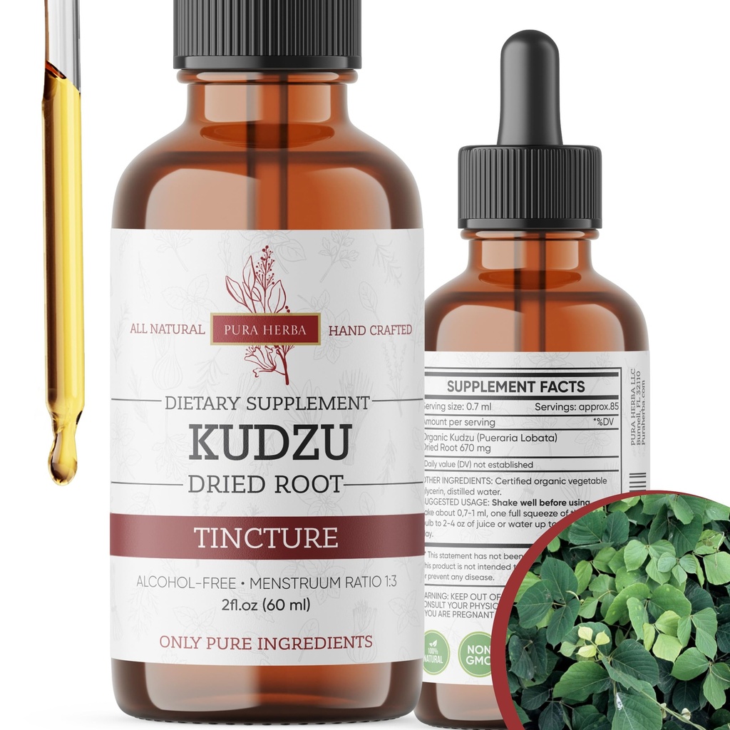 Extracto Orgánico de la raíz de Kudzu – Suplemento Vegan libre de alcohol para el apoyo al alcohol – 2 Fl Oz – Non-GMO, Made in USA