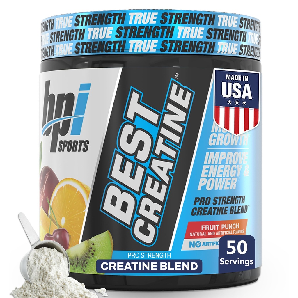 BPI Sports Best Creatine - Creatine Monohydrate Powder for Men &amp; Women, Himalayan Salt - Strength, Pump, Endurance, Muscle Growth, Muscle Definition - No Bloat – Fruit Punch – 50 porciones – 10.58 oz