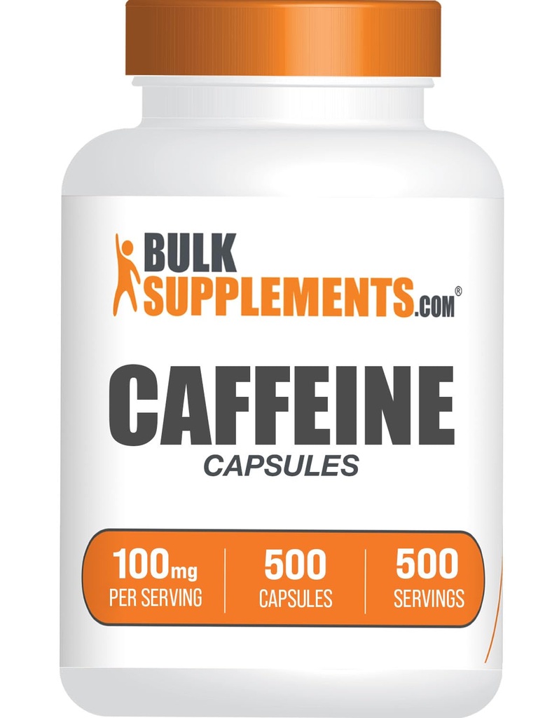 BulkSupplements.com Caffeine 100mg Capsules - Caffeine Pills 100mg, Suplemento de Energía Boost - Gluten Gratis, 1 cápsula por Serving, 500 Cuenta (Pack of 1)