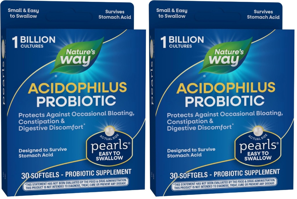 Camino de la Naturaleza Acidophilus Probiotic Pearls,Supports Digestive Balance & Gut Health,Reduce Occasional Constipation and Bloating*,1 Billion Cultures,30 Softgels,(Pack of 2)