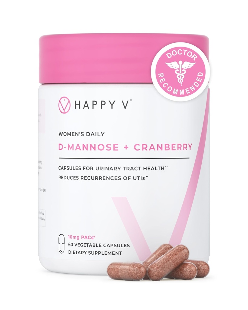 Happy v Dr. Formulated D-Mannose with Cranberry Pills for Women Cranberry for Urinary Tract infection &amp; D Mannose Powder for UTI Infection Prevention, Bladder & Urinary Tract Health & Harmony