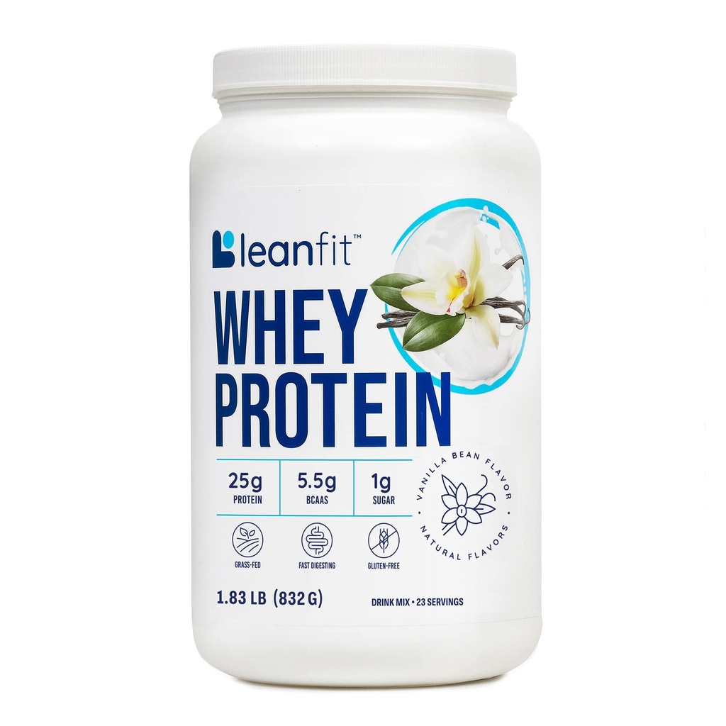 LeanFit WHEY Protein Natural Vanilla – 100% Whey Protein Powder, 24g Protein Por Serving – Grass-Fed, Gluten-Free, Low Carb, BCAAs, Amino Acid – 23 Servings, 1.83 Pound Tub