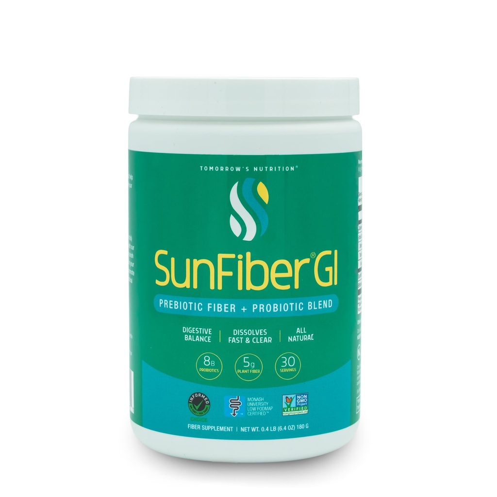 Nutrición de mañana Sunfiber GI, Prebiótico Fibra & Probióticos, 5g Prebiótico Fibra " 8 Billones Probióticos Por Servir, Bajo FODMAP, 30 días de suministro, 30 días