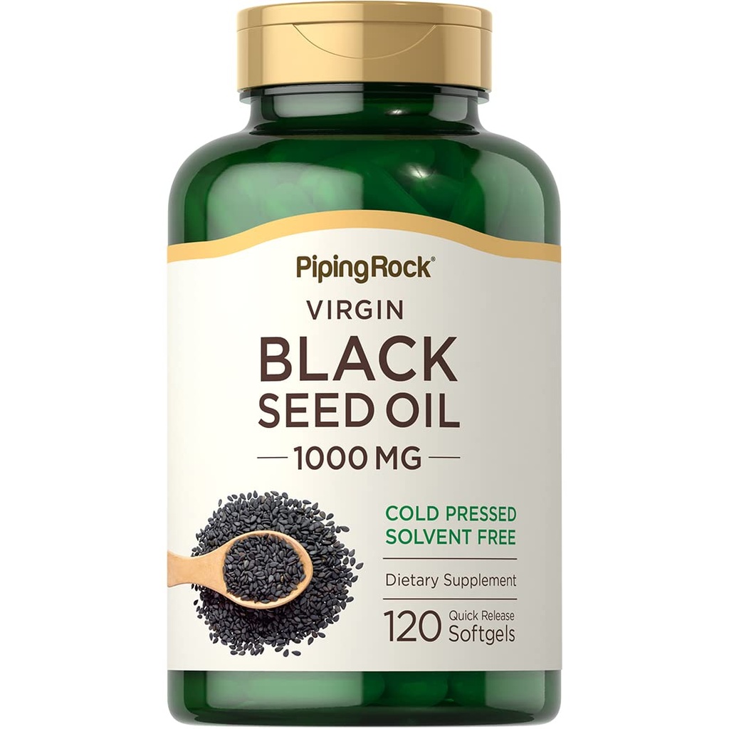 Piping Rock Black Seed Oil Softgel Capsules Silencio 1000mg Silencio 120 Pills ← Cold Pressed Suplemento Silencio Nigella Sativa  Solvent Free, Non-GMO, Gluten Free