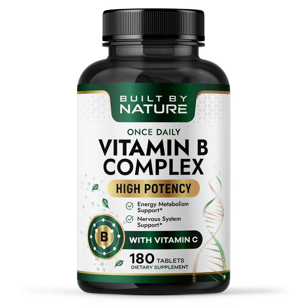 Complejo Nature Vitamin B – Super B Complejo Vitaminas para Hombres – Energía, Estrés &amp; Apoyo Inmunitario – Complejo de vitaminas de alta potencia B con B12 – 180 Tabletas