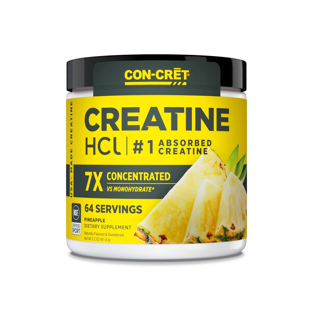 CON-CRET Creatine HCl Powder ← Muscle, Cognitive, Cellular Energy Support Silencio No Bloating or Cramps ¦ USA Made & NSF Certified ← Pineapple (64 Serving)