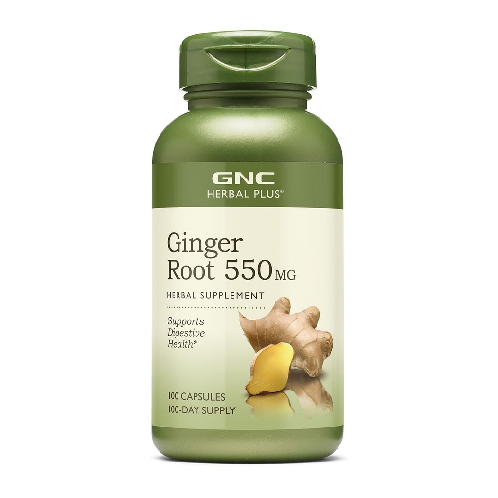 GNC Herbal Plus Ginger Root 550mg Suplemento, apoya la salud digestiva, 100 servicios