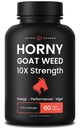 NutraChamps Horny Goat Weed, 1000mg Epimedium Energy Supplement, 10X Strength Icariin, Ginseng, Tribulus &amp; Maca Pills for Women &amp; Men, Enhanced Absorption with Black Pepper, 60 Vegan Capsules