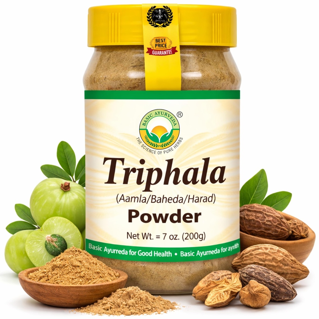 BASIC AYURVEDA Triphala Powder 7.05 Oz (200g) TENIDO 100% Natural Ayurvedic Blend of Amla, Haritaki &amp; Bibhitaki soporta Salud Digestiva, Detox &amp; Wellness TEN No Additives TEN Vegan &amp; Gluten-Free