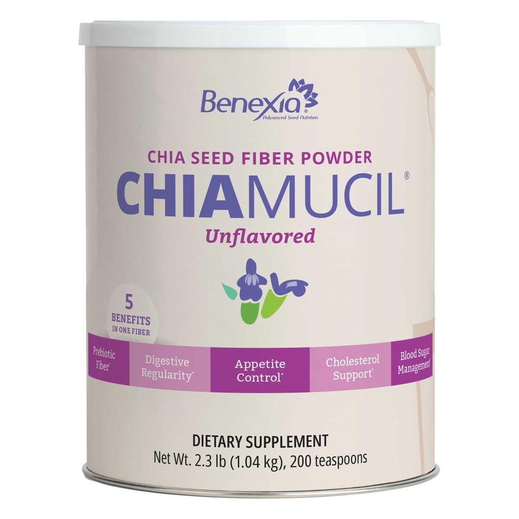 Chiamucil Prebiotic Chia Fiber Supplement Powder – Para el Control de Appetite " Digestive Health – Chia Fiber " Chicory Root (Inulin) – Gluten " Sugar Free, Vegan, Non-GMO, Unflavored - 100 porciones