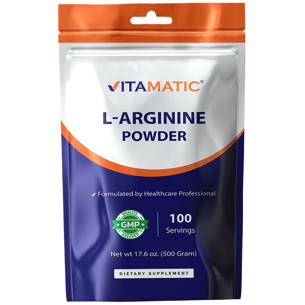 Vitamatic L-Arginine Pure Powder 500 Gram ← Desarrollado Silencio No GMO Silencio Gluten Libre Silencio No Aditivos Silencio 5000mg Por Serving Silencio 100 Servings