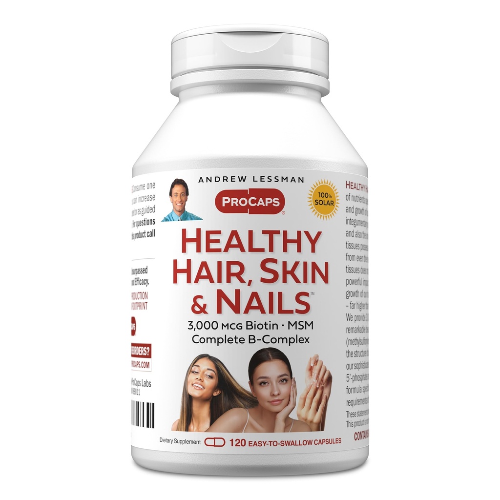 ANDREW LESSMAN Healthy Hair, Skin and Nails 120 Capsules - 5000 mcg Alta Bioactividad Biotina, B-Complex. Promueve la hermosa piel, las uñas fuertes. No aditivos Crecimiento del cabello Vitaminas Biotina Suplemento