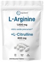 L-Arginina 1,600mg Nitric Oxide Suplemento para Hombres con L-Citrulline, 240 Tablets Bisected ← Nitric Oxide Precursor ← Muscle, Energy, & Heart Support ← Non-GMO, Gluten Free - 4 Month Supply