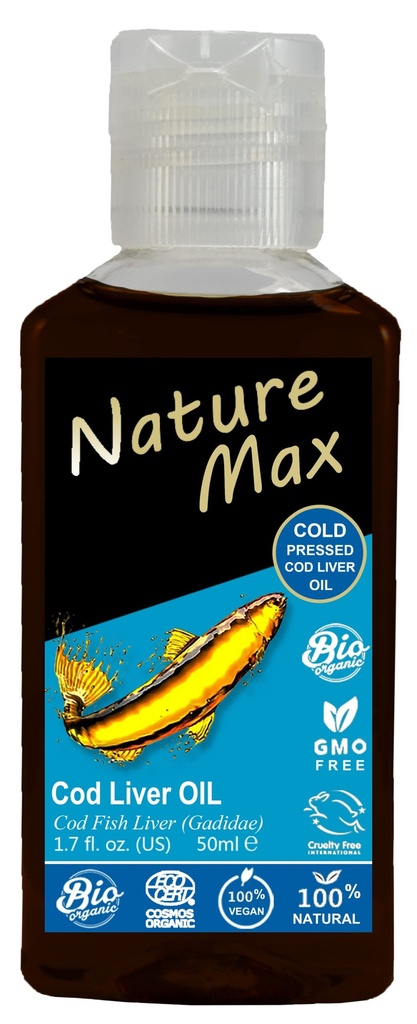 Nature Max Cod Liver Blubber Oil Natural Undiluted Pure For Hair & Skin Care & Food Cold Pressed Premium (1Pack = 1.70 oz / 50 ml) زيت كبد الحوت
