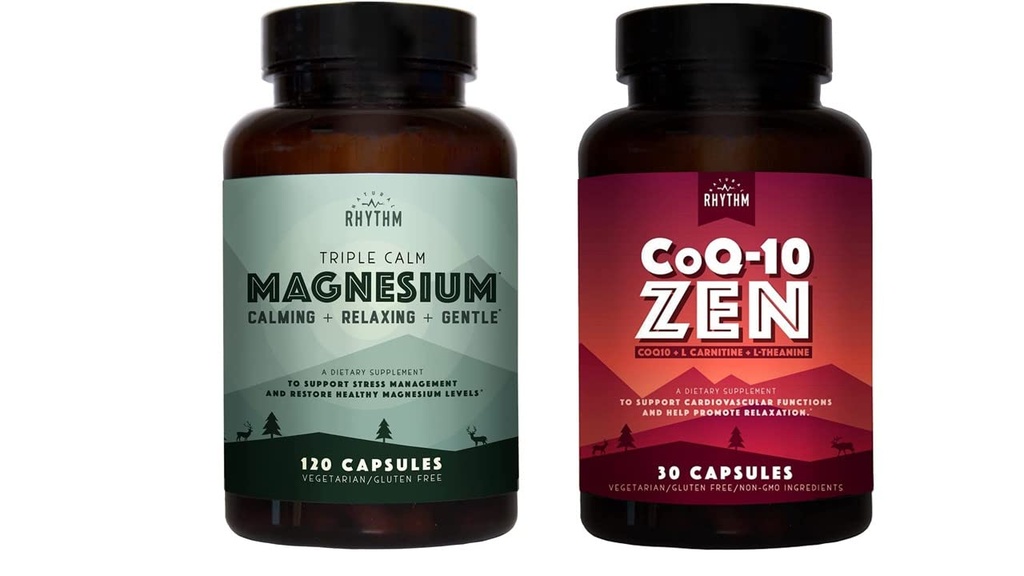 Natural Rhythm Cardio Calm Bundle - Triple calma Magnesium 150mg, 120 capsules + CoQ10-ZEN (Coenzyme Q10 + L-Carnitine + L-Theanine), 30 cápsulas