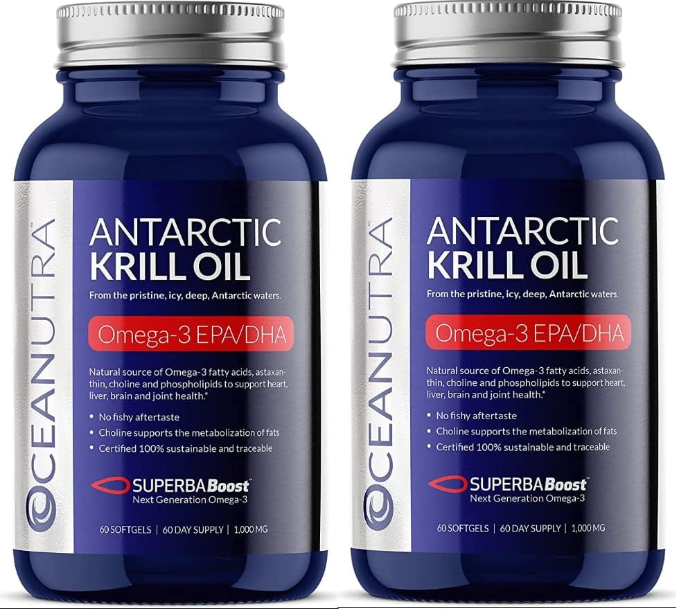 100% puro Krill Oil 1000MG 120-Day Supply Double Strength 56% Phospholipids Astaxanthin Sustainable Antarctic SuperbaBoost Omega 3 EPA DHA Heart Brain Skin Care, Third-Party Tested, No Fish Oil