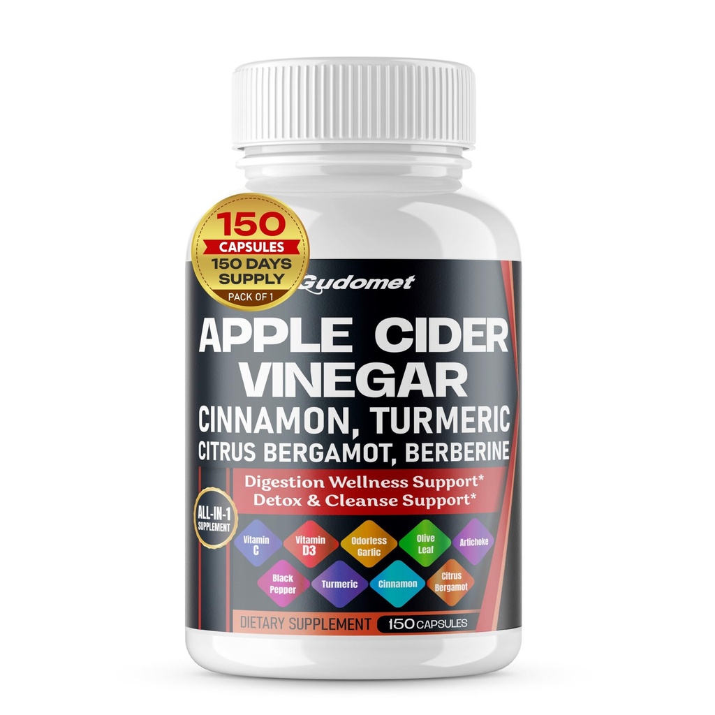 Apple Sider Vinegar Ceylon Cinnamon Turmeric Odorless Garlic Olive Leaf Artichoke Black Pepper -150 Capsules- Hecho en Estados Unidos