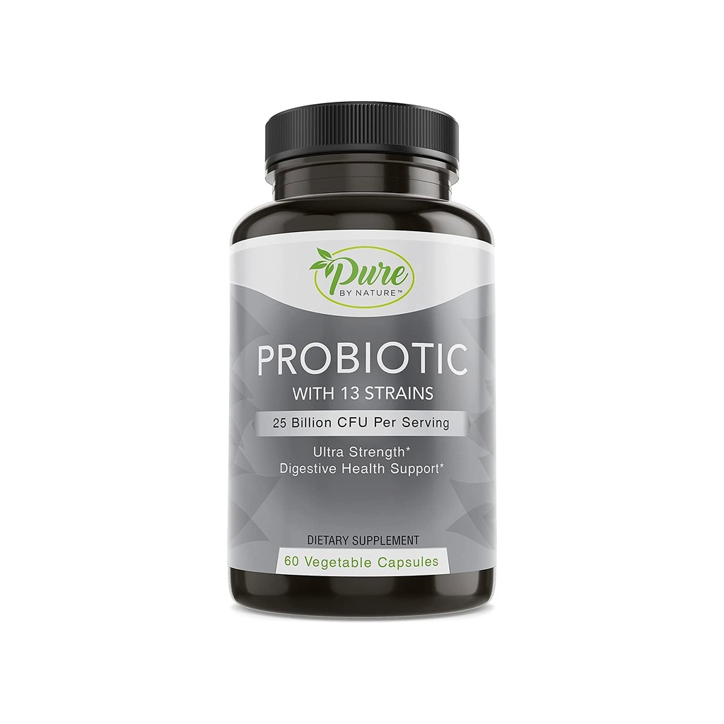 Puro por la naturaleza Probióticos para Hombres, 13 Estrechos con 25 Billones CFU, Probióticos para Salud Digestiva, Salud Gut, Apoyo Inmune, Bloating &amp; Constipation, Vegan & Estante, 60 cápsulas