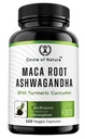 Maca Root, Ashwagandha Root Extract, Capsules for Men &amp; Women with Turmeric Curcumin and Bioperine 120 Capsules Made in USA