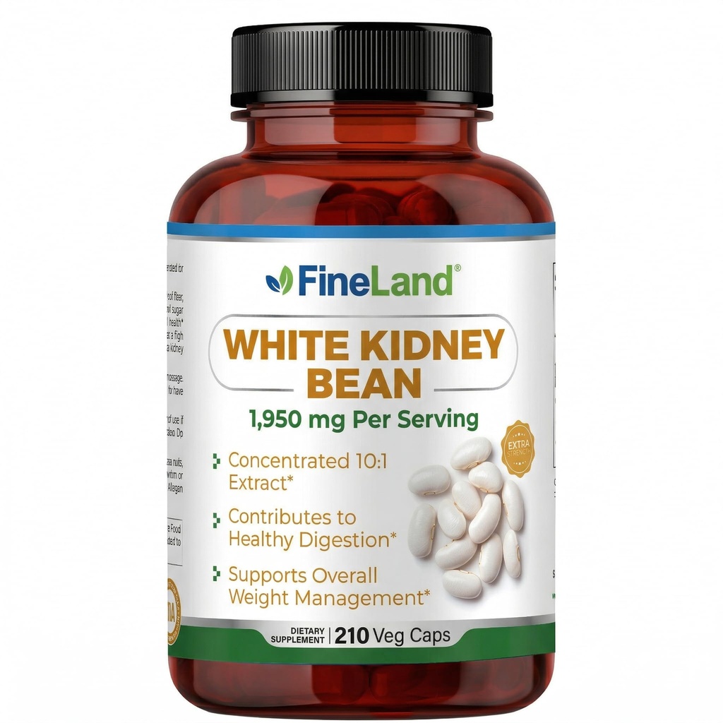 FineLand White Kidney Bean Extracto 10:1 – 19,500 mg Equivalente por Serving, 210 cápsulas veganas – apoya el metabolismo del carbohidrato y el confort digestivo – No GMO, Hecho en EE.UU.