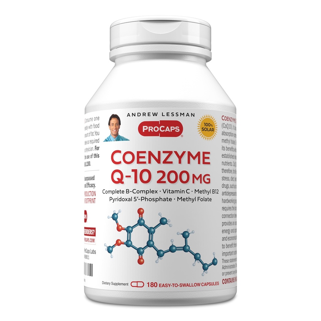 ANDREW LESSMAN Coenzyme Q-10 200 mg 180 Capsules - Essential for Energy Production and Optimum Key Organ Function, Anti-Oxidant Support, Depleted by Aging, Plus B-Complex. Cápsulas fáciles de absorber