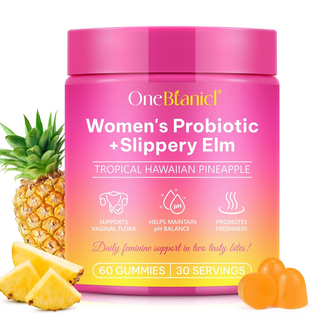 Feminine Probiotics Gummies,Vaginal Women Probiotic,Feminine Balance pH Gummies for Healthy Odor,Mejor Immune,Support Vaginal Health,with Slippery Elm(60 Gummies)