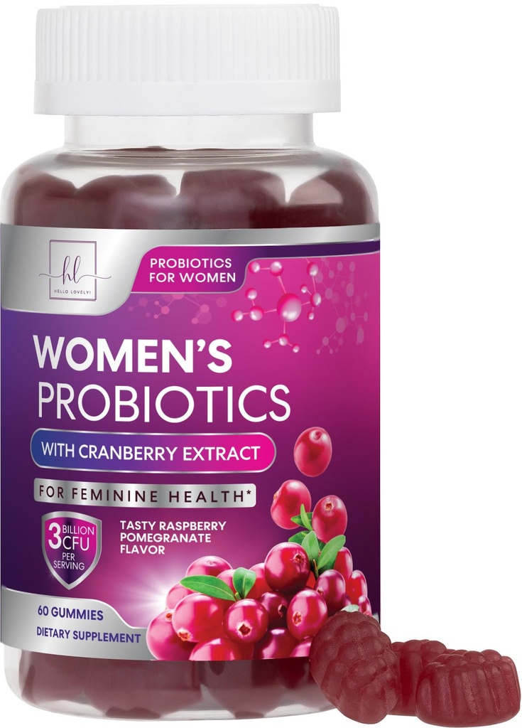 Probióticos para Mujeres Gummies con Arándano - 6 Strains Premium para PH Balance - Mujeres Probióticos para Salud Digestiva, Vaginal &amp; Immune Support, Women's Probiotic Feminine Health Gummy - 60 Gummies