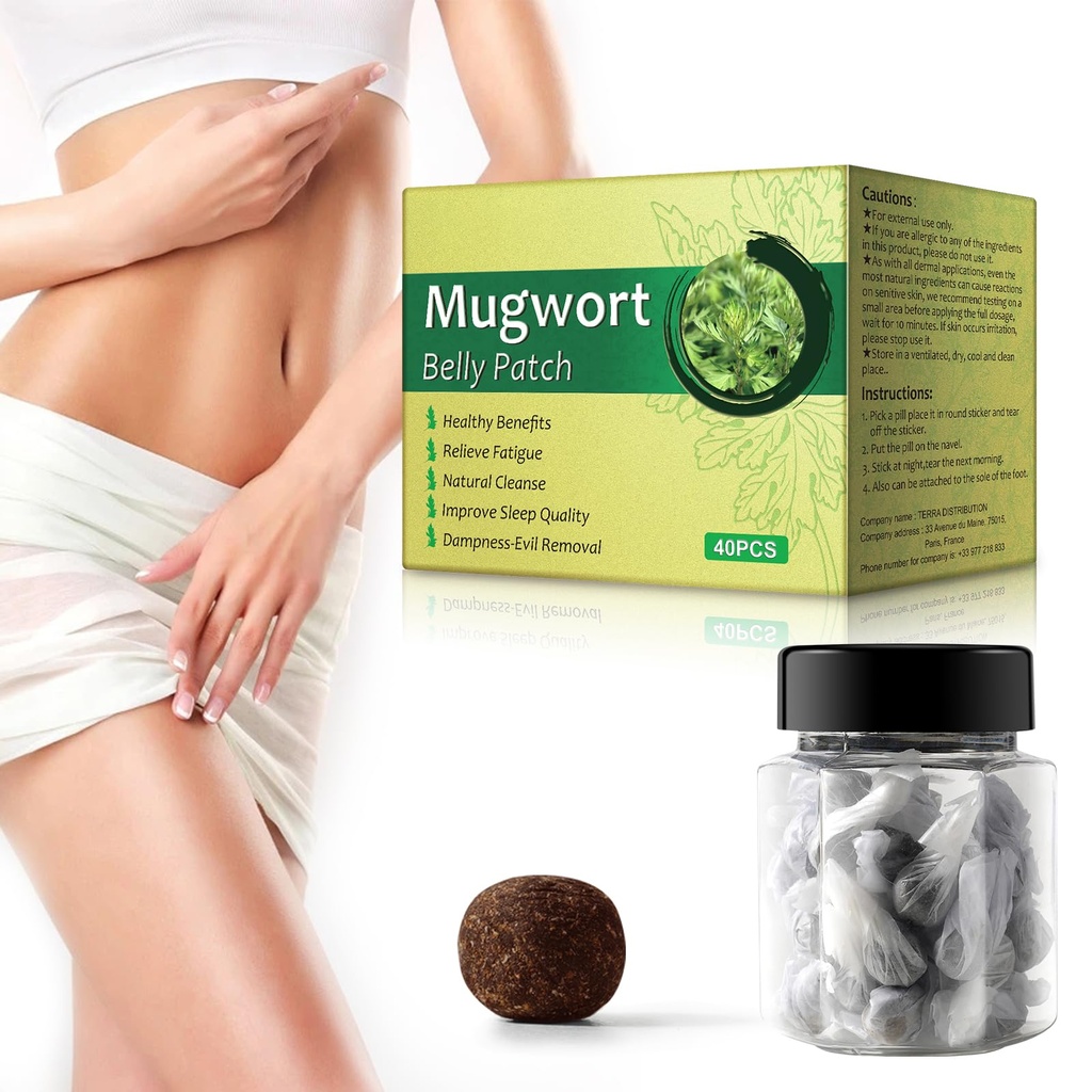 40pc Mugwort Navel Sticker-Natural Wormwood Essence Pills and Belly Sticke, Healthy Moxibustion Belly Sticker,Natural Cleanse Dampness-Evil Removal,Relieve Fatiga,Mejorar Calidad del sueño