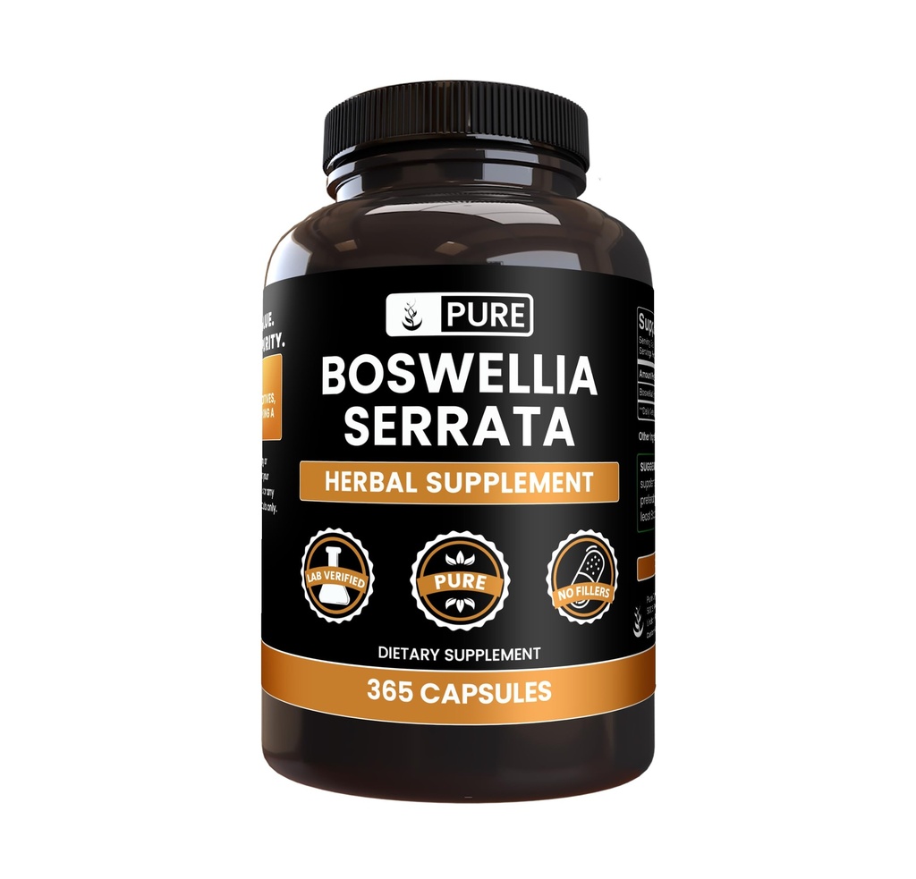 Ingredientes originales puros Boswellia Serrata (365 capsules) No hay magnesio o rifles de arroz, siempre puros, Lab Verified