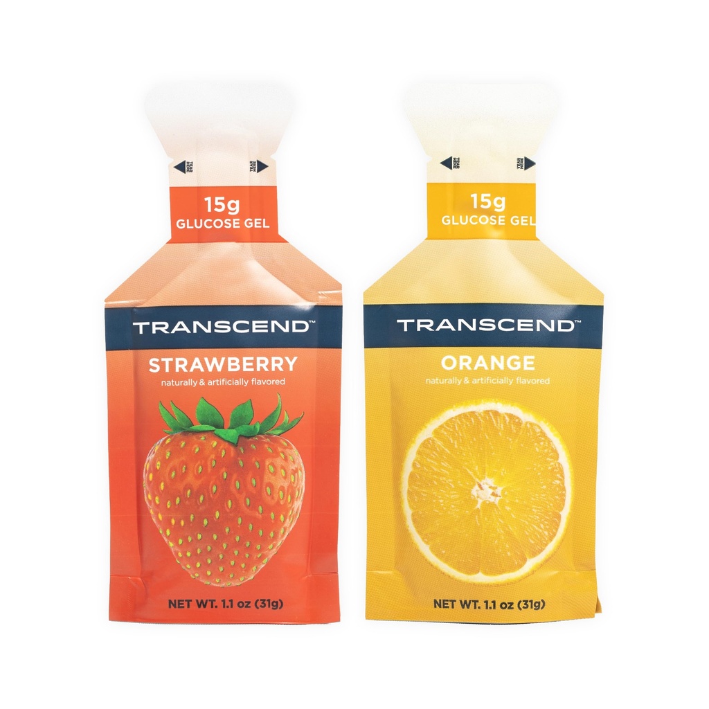 Transcend Foods Strawberry + Orange Gels (1.1 oz, Pack of 10) Fast-Acting Carb Gel Strawberry y Orange Flavor – Caffeine Free, Gluten Free