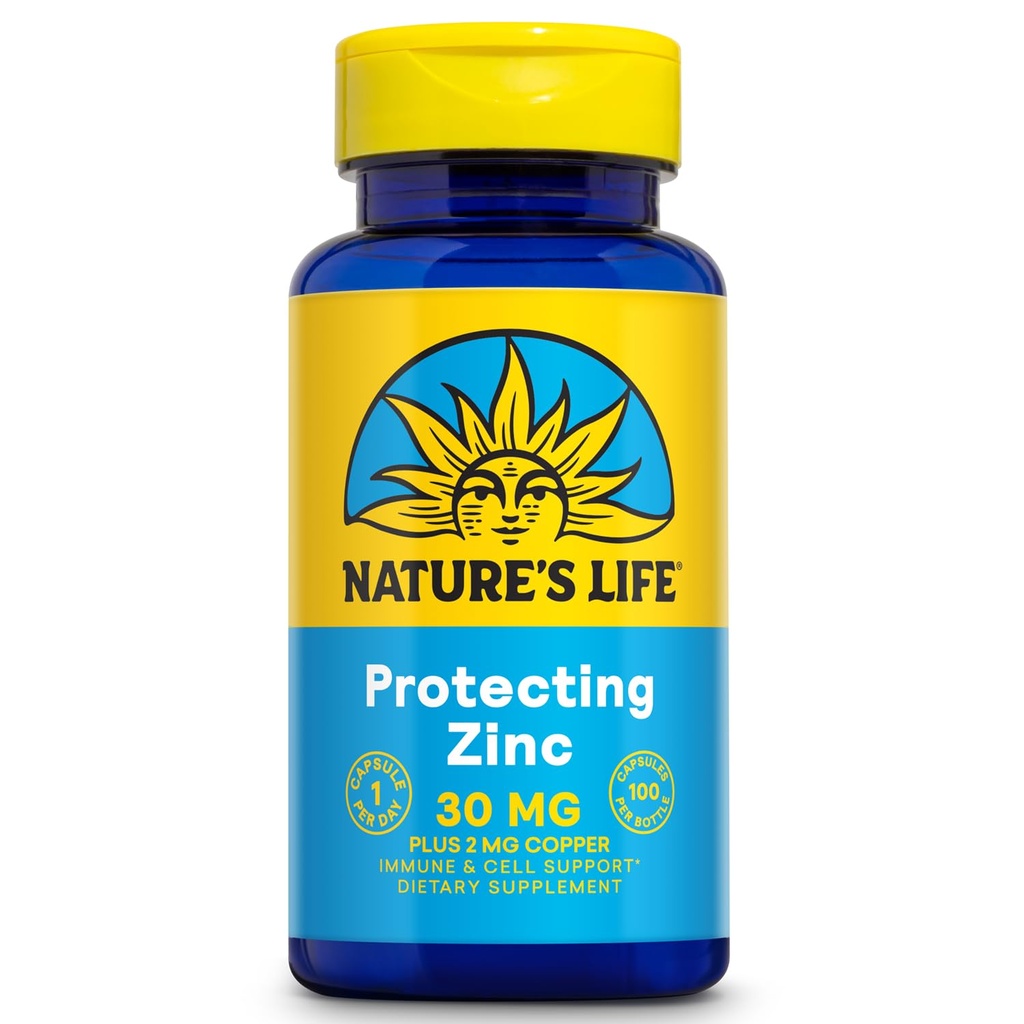 La vida de la naturaleza Zinc Picolinate 30mg Plus 2 mg de cobre - Suplemento Zinc Chelated para inmune, cardiovascular, piel, función celular y soporte muscular - Garantía de 60 días - 100 servicios, 100 cápsulas