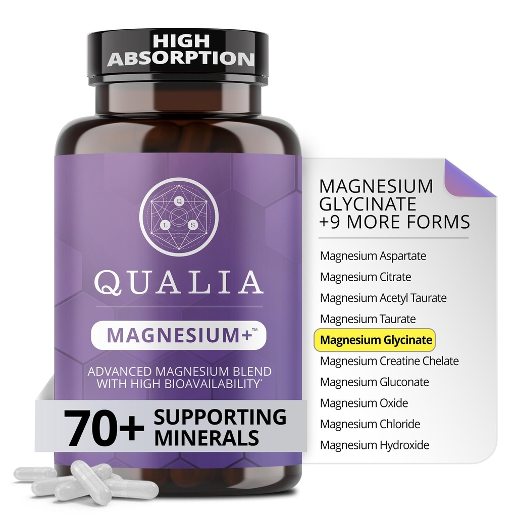 Qualia Magnesium+ tención Doctor-Formulated. Fórmula Premium ← Alta Biodisponibilidad ← 10 Formas de Magnesio &amp; 70+ Minerales TENIDO Mood relajado, descanso sueño, " recuperación del ejercicio