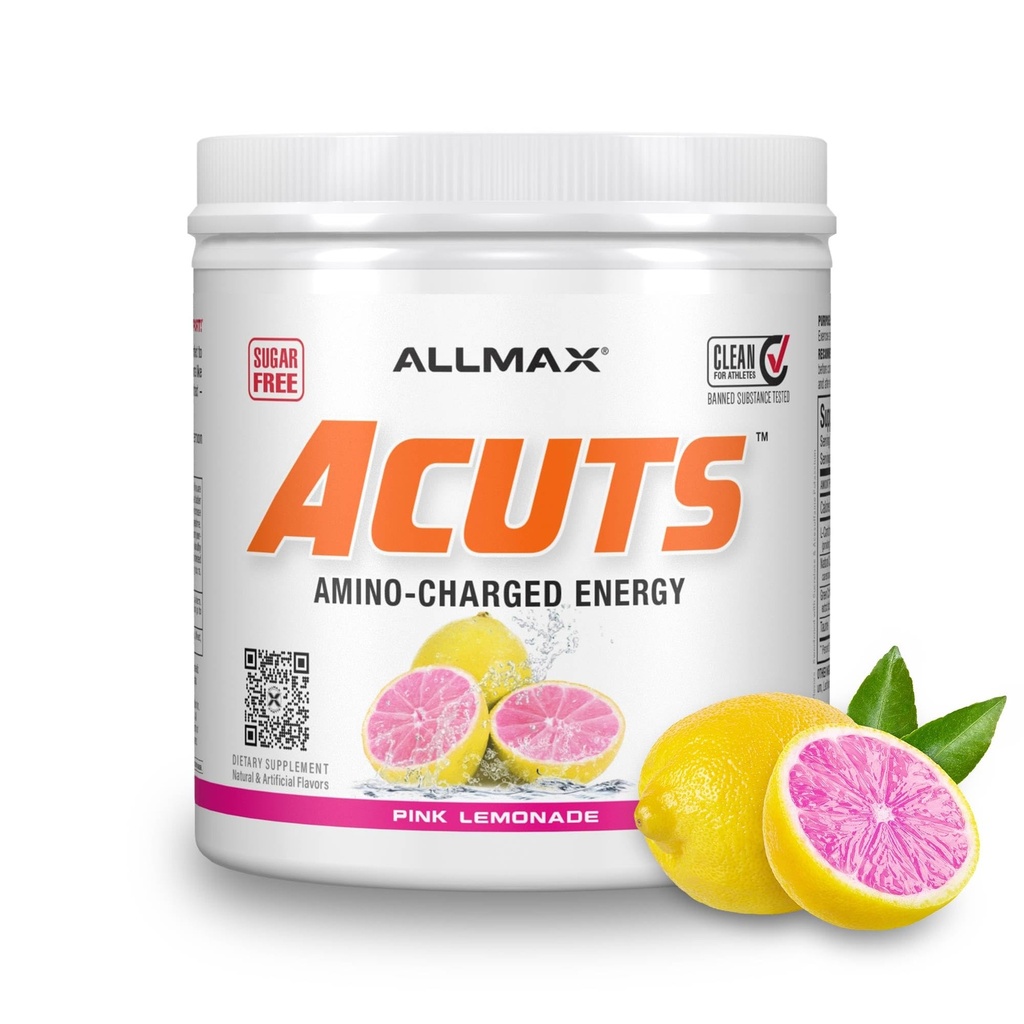ALLMAX Nutrición AMINOCUTS (ACUTS), Bebida de energía aminorizada con Taurina, L-Carnitina, Extracto de grano de café verde, Limonada Rosa, 30 Servimientos